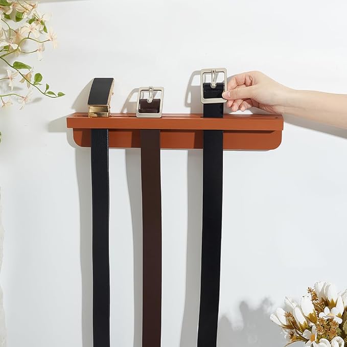 PH PandaHall Belt Hanger for Closet, Wooden Belt Organizer Wall Mount Belt Holder Rack with Screws for 8 Belts Storage Closet Entryway Home Decoration Men Gift, 15.7x2.5x2.2inches