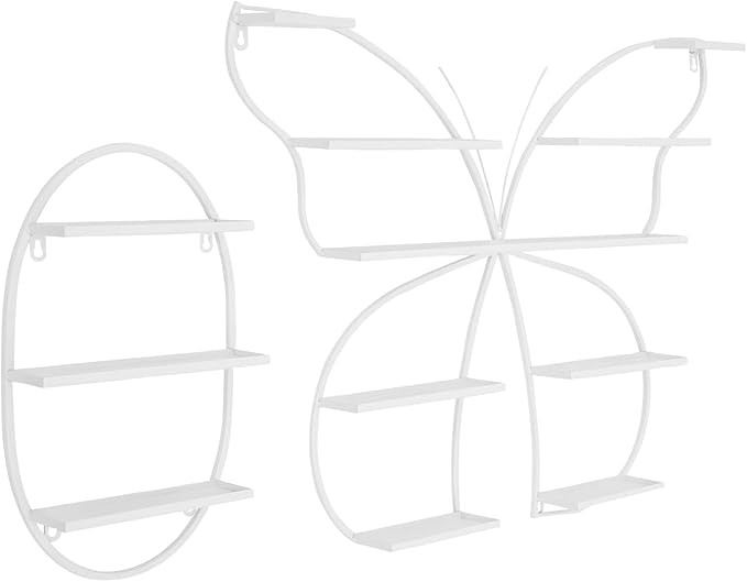 Butterfly Wall-Mounted Nail Polish Rack Set of 5-11LBs/Rack Capacity, Adjustable Cosmetic Display for Salon & Home Spa (White)