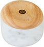 Evermill Salt Cellar (Salt Well) – Premium Marble or Concrete Container with Wooden Lid – Easy Access Kitchen Salt Box with Magnetic Swivel Lid – Includes Sea Salt (White with Oak)