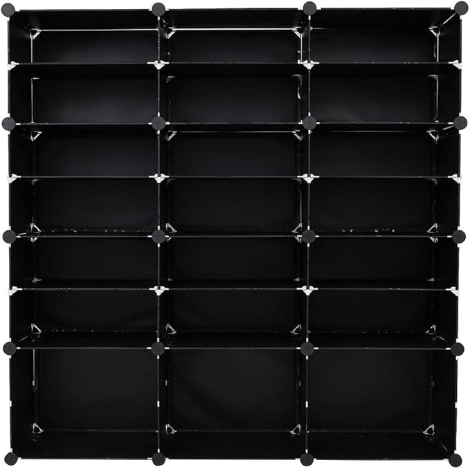 Shoe Rack Organizer, 12 Cube 7 Tier Covered Shoe Storage Cabinet 48 Pairs Freestanding DIY Shoe Shelves Plastic Shoes Rack for Closet Entryway Hallway Bedroom (Black)