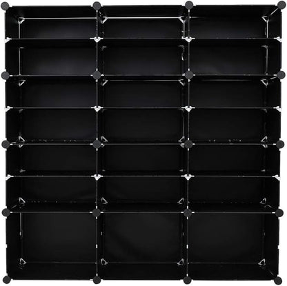 21 Cubes Shoe Rack,Portable Shoe Rack Organizer,Stackable Detachable Free Standing Shoe Rack,Plastic Shoe Storage Cabinet,Shoe Storage Boxes,with Doors,for Closet, Hallway, Bedroom, Entryway (Black)