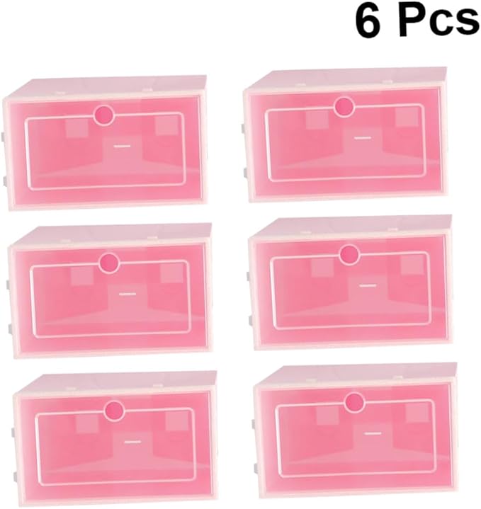 Cabilock 6PCS Pink Transparent Stackable Shoe Storage Boxes Large Thickened Plastic Containers for Closet Entryway Organizer with Door for Easy Shoe Visibility