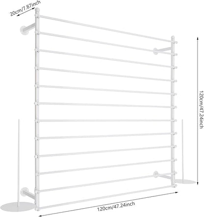 12 Layers 120cm White Wall Display Stand Wrapping Paper Ribbon Organizer Holder Storage Scarf Tie Belt Towel Spool Sewing Tool Hijab Metal Shelving for Home, Retail Stores, Flower Shop, Studio