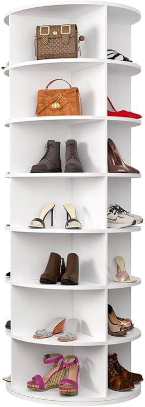 Ywin Rotating Shoe Rack Tower, Free Standing 360°Spinning Shoe Organizer, Vertical Handbag Rotate Shoes Closet Organization (7 Tier)