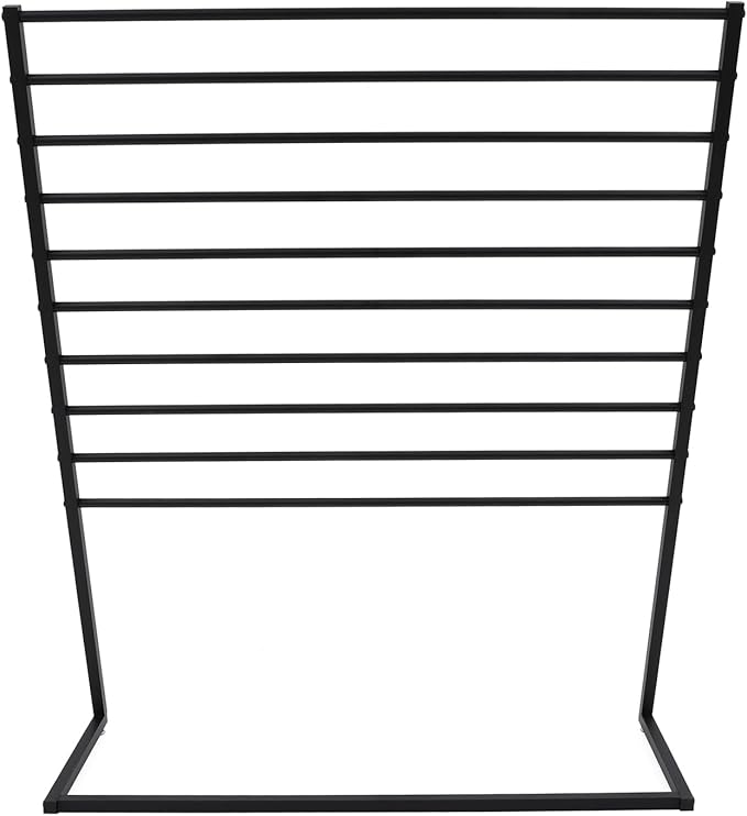 10 Tier Scarf Display Stand, 47.24In Metal Scarf Holder Organizer, Freestanding Scarf Rack for Commercial Clothing Retail Store Towel Rack Ties Belt Pants Hanging Rack (Black)
