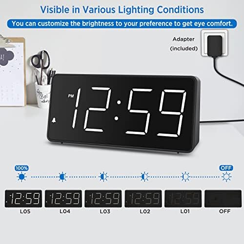 Peakeep Large Digital Alarm Clock for Bedroom Bedside Seniors, 5 Brightness - Image 3