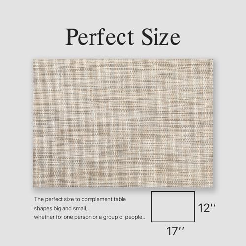 Placemats Set of 12 - Easy Clean Woven Vinyl Placemats for Dining Table, Indoor/Outdoor Place Mats, Washable PVC Table Mats（Caramel） - Image 6