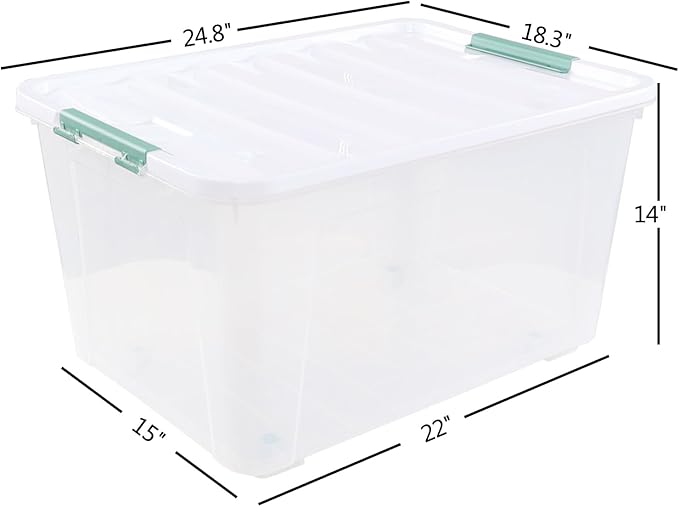 4-Pack Large Clear Plastic Storage Organizer Bins w/Lids, 85 Quart, Clear Stackable Container Boxes for Bedroom, Bathroom, Garage, and Office Organization