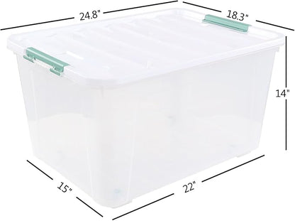 4-Pack Large Clear Plastic Storage Organizer Bins w/Lids, 85 Quart, Clear Stackable Container Boxes for Bedroom, Bathroom, Garage, and Office Organization