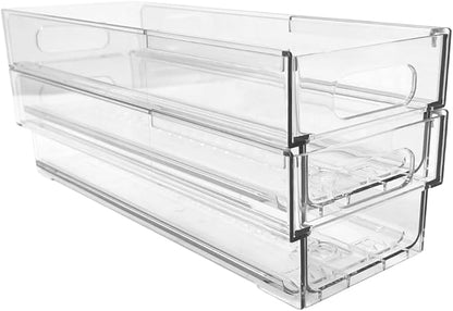 Isaac Jacobs 2-Pack Clear Expandable Storage Bins - Extra Small, 11"-19" L x 3.9" W x 3.1" H, Plastic Organizer with Cut-Out Handles, Adjustable Length from 11-19" for Home, Kitchen & Office