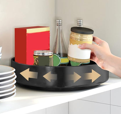 Spinning Large Metal Spice Rack Organizer 12" for Cabinet Kitchen Lazy Susan Rotating Turntable Countertop Vertical Storage Rack Shelf Black 1T Layer