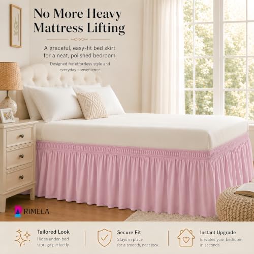 Dusty Pink Bed Skirt King Size 18" Drop, Elastic Wrap Around Bedskirt - Image 4