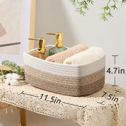 MiniArk Small Storage Baskets for Organizing | Closet Organizer Bins | Shelf Toy Basket | Woven Rope Baskets | Cube Decorative Box | Shallow Basket |11.5x7.5x4.7”| 3 Packs Gradient Brown - Image 3