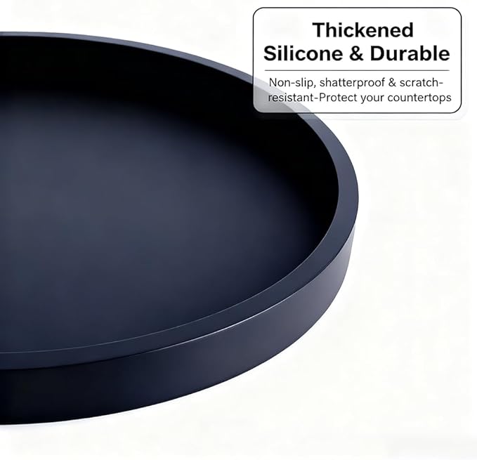 Silicone Bathroom Tray - 9-Inch Round Vanity Tray, Suitable for Candles, Perfumes, Soap Dispensers Black