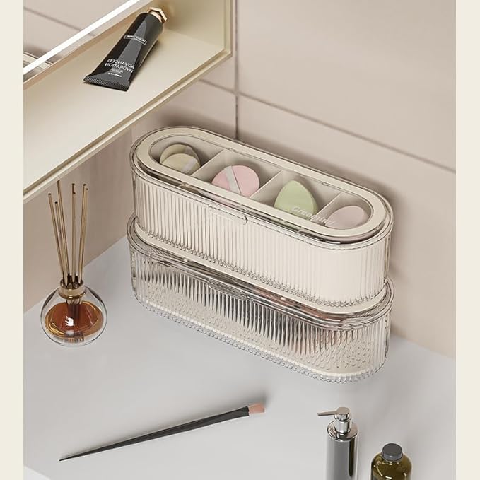 Makeup Brush Holder Organizer, Clear Acrylic Makeup Sponges Organizer, Cosmetic Storage Case with Lid, Display Case for Vanity