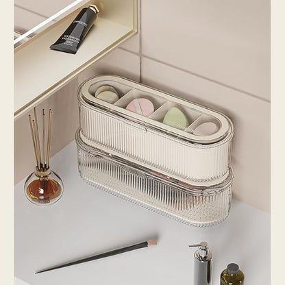 Makeup Brush Holder Organizer, Clear Acrylic Makeup Sponges Organizer, Cosmetic Storage Case with Lid, Display Case for Vanity