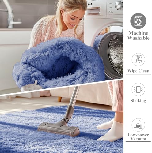 OLANLY 2x8 Machine Washable Runner Rugs for Hallway, Soft Fluffy Shaggy Bedside Rugs for Bedroom, Living Room, Indoor Floor Carpet for Kids Girls and Boys, Home Decor Aesthetic, Denim Blue - Image 2