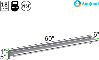 AmGood 6 in. x 60 in. Stainless Steel Wall Shelf | NSF | Metal Shelving | Garage, Laundry, Storage, Utility Room | Restaurant, Commercial Kitchen