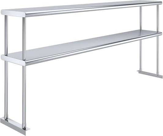 72" x 12" NSF Stainless Steel Double Overshelf | 18-Gauge Heavy-Duty | Includes Brackets