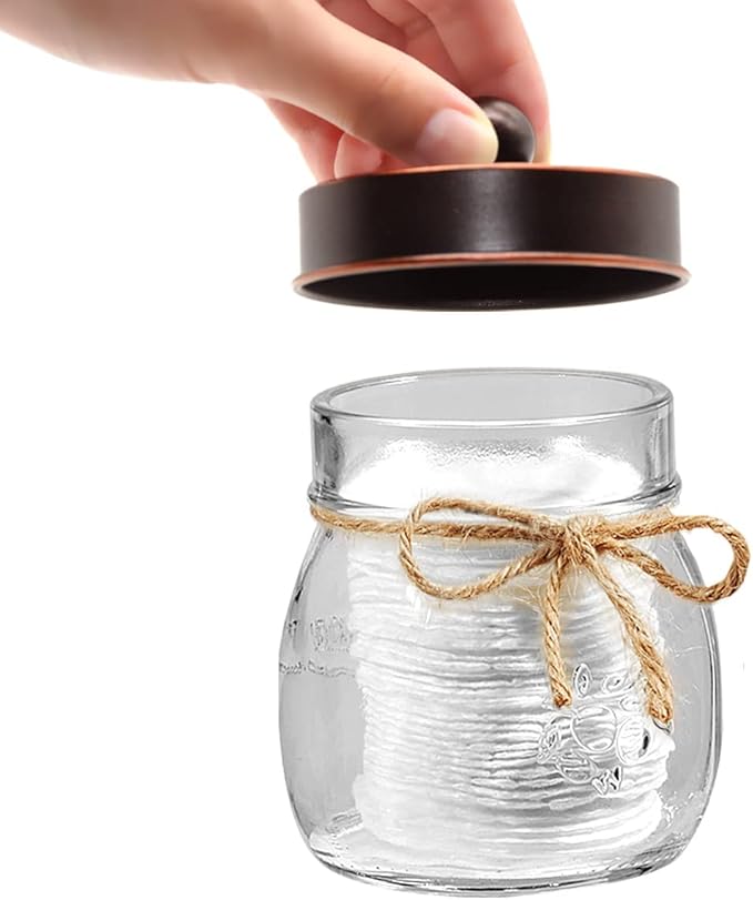 Amolliar Mason Jar Bathroom Storage Organizer -Oil Rubbed Bronze- Rustic Farmhouse Decor Bathroom Accessories - Qtip Holder Dispenser Glass Apothecary Jar-Qtips,Cotton Swabs,Ball,Flossers (2 Pack)