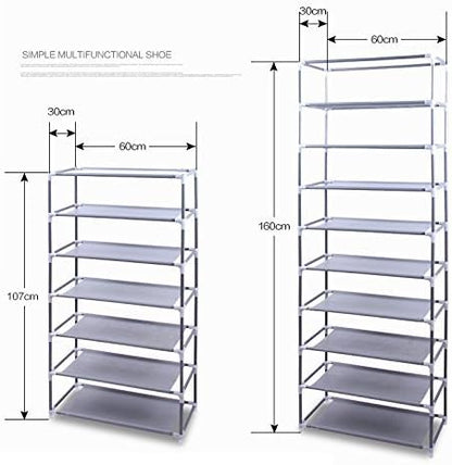 BNSPLY 10-Tier Non-Woven Fabric Shoe Rack, Large Shoe Shelf with Dustproof Cover, 2 side pockets Shoe Storage Cabinet Organizer for Closets, Bedrooms, Garages，Purple