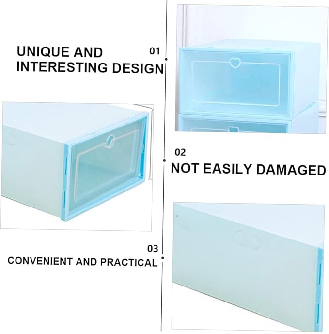 6pcs Transparent Clamshell Shoe Storage Box Capacity Organizer for Easy Access Plastic Design for Sneakers and Seasonal Footwear Heart Blue Color