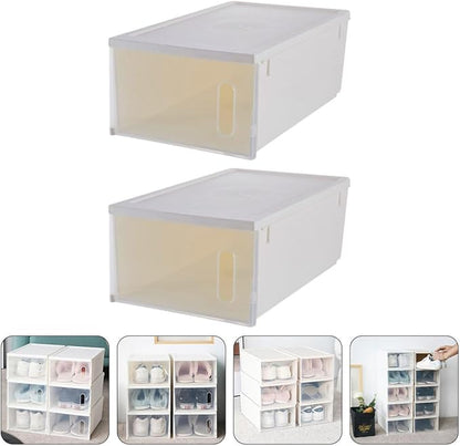 SEWACC Shoe Storage Box Plastic Organizer with Lid, Stackable Large Capacity Shoes Storage Case for Home Closet, 2pcs