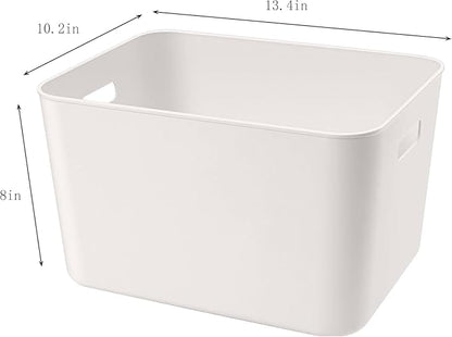 Set of 4 Plastic Storage Bin,“13.4x10.2x8'' Versatile Kitchen Pantry Organization and Storage,for Plastic Storage Container Under Bed,Under Sink Bathroom Organizer (White,4 Pack Large