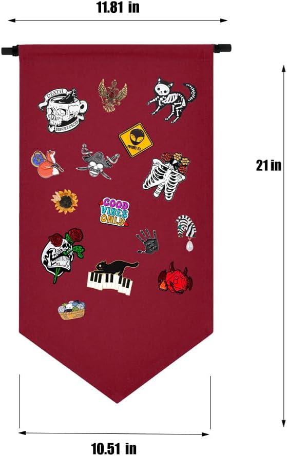 Wall Hanging Brooch Jewelry Storage Case Canvas Display Stand Enamel Pin Display Banner Holder Earrings Necklace Glitter Pin Collection Organizer (Christmas Red)
