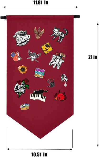 Wall Hanging Brooch Jewelry Storage Case Canvas Display Stand Enamel Pin Display Banner Holder Earrings Necklace Glitter Pin Collection Organizer (Christmas Red)