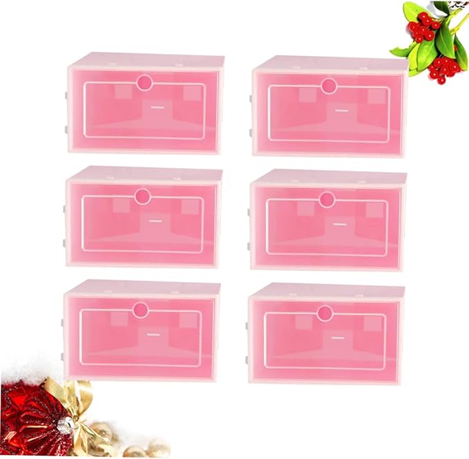 ABOOFAN 6PCS Transparent Stackable Shoes Storage Boxes with Thickened Plastic Small S Pink Shoe Containers for Closet Entryway Under Bed Organizer and Space Saving