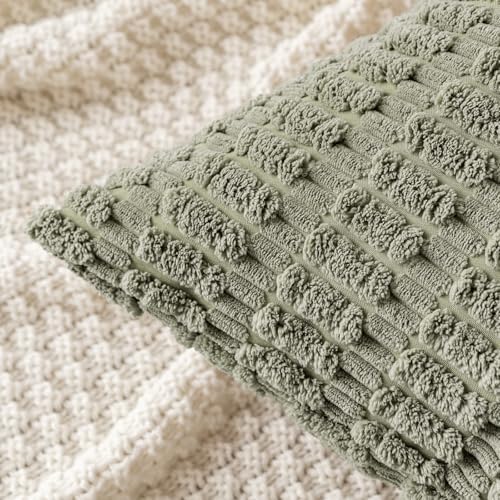 MIULEE Corduroy Decorative Throw Pillow Covers 18x18 Light Olive Pack of 2 - Image 4