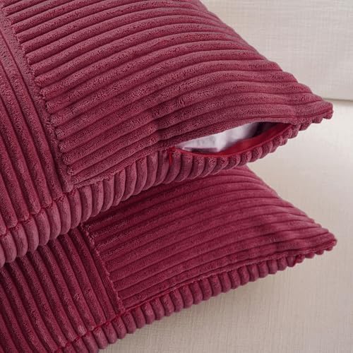 Fancy Homi 2 Packs Burgundy Red Decorative Throw Pillow Covers 20x20 Inch for Living Room Couch Bed Sofa, Farmhouse Boho Home Decor, Soft Corss Corduroy Patchwork Accent Cushion Case 50x50 cm - Image 4