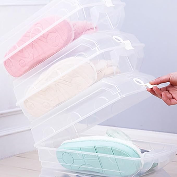 PRETYZOOM Large Transparent Flip Shoe Box Storage Container Stackable Thickened Plastic Organizer for Men and Women Sneakers and Boots 14.57 X 8.66 X 5.11 Inches