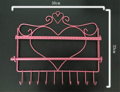 Wall Hanging Jewelry Organizer Holder, 28 Hooks Bracelet Earrings Wall Metal Shelf Necklace Hanger (Pink)