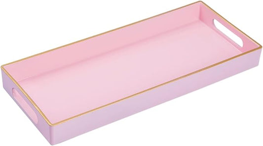 MAONAME Pink Vanity Tray, Bathroom Counter Tray, Decorative Trays with Handles, Storage Dresser Trays Organizer for Perfume, Jewelry, Makeup, 13.8" x 6" x 1.57"