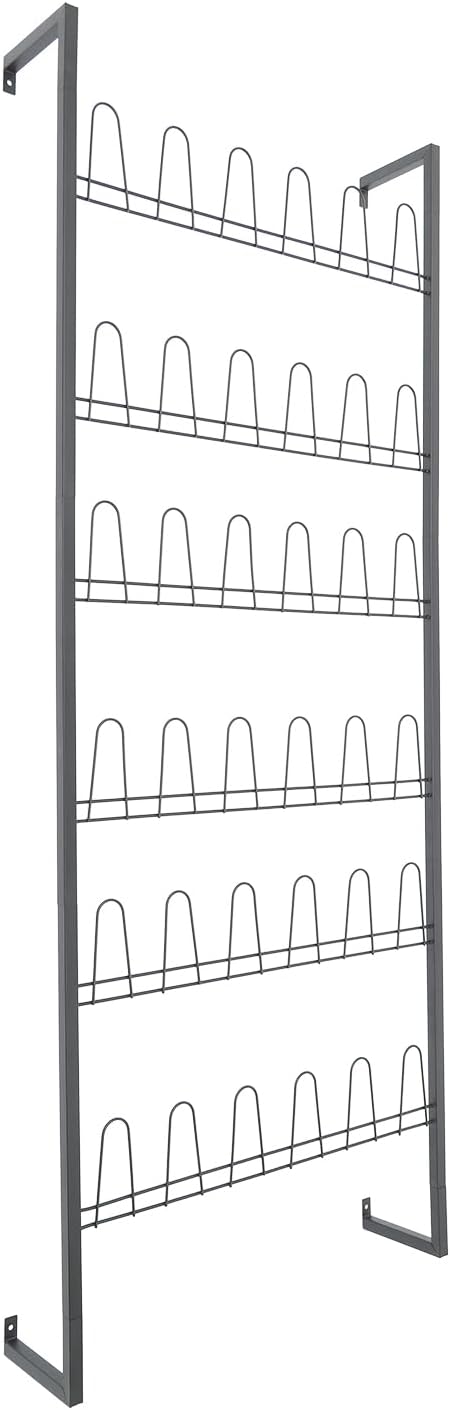 Wall Mounted Metal Shoe Rack Organizer, 6-Tier Iron Hanging Shoe Storage, Shoe Shelf Holds 18 Pairs of Shoes, Shoe Storage Rack for Entryway, Bedroom, Closet, Garage (Black, 6-Tier)