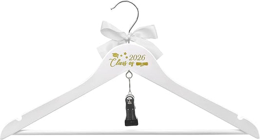 GraduatePro Graduation Cap and Gown Hanger 17.5“ ”with Hook Clip for College and High School Graduates, Graduation Gifts with Class of 2026 Printed for Her and Him, White