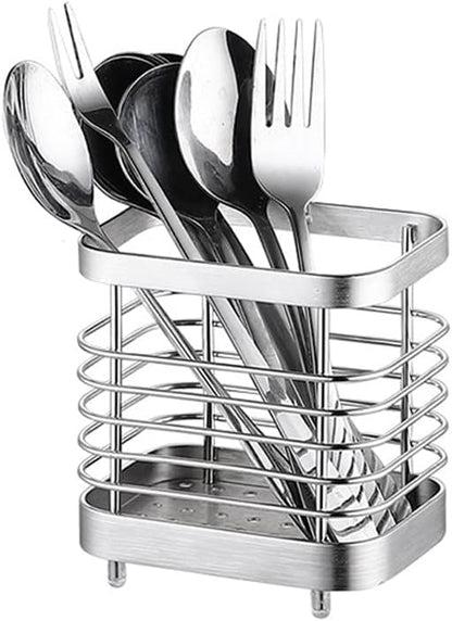 Cyrank Utensil Drying Rack Basket Holder, Stainless Steel Utensil Drying Rack, Flatware Silverware Caddie Holder Basket Organizer Draining Wall Mount No Drilling for Kitchen(S-silver)