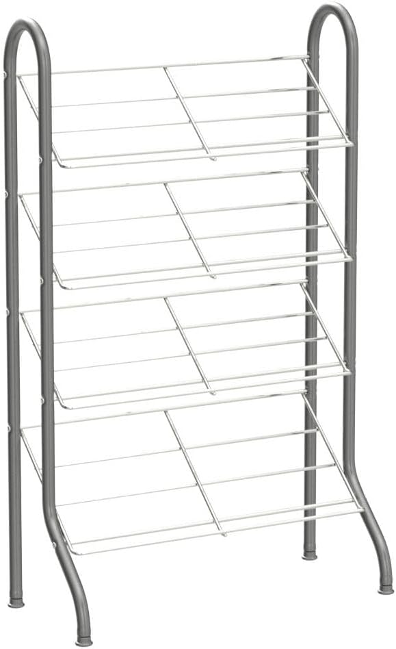 Yamazen SR-544 (SG) Shoe Rack, Width 21.3 x Depth 9.4 x Height 37.8 inches (54 x 24 x 96 cm), 4 Tiers, Slim, 8 Pairs, Adjuster Included, Silver