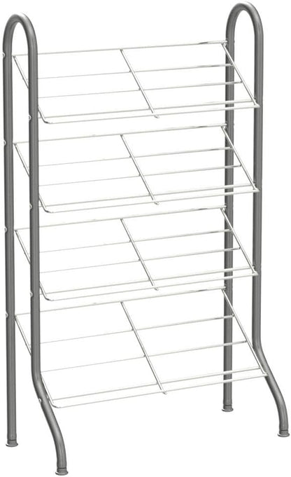 Yamazen SR-544 (SG) Shoe Rack, Width 21.3 x Depth 9.4 x Height 37.8 inches (54 x 24 x 96 cm), 4 Tiers, Slim, 8 Pairs, Adjuster Included, Silver