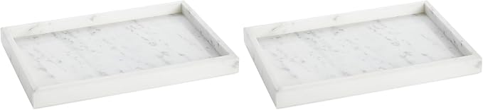 Juvale Large Marble Vanity Tray - Jewelry & Cosmetic Organizer with Drawer Organizer - Bathroom Display with Soap Tray - Home Accent Piece with Marble Decor - 11.7 x 7.7 x 1.1 in White (Pack of 2)