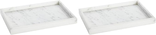 Juvale Large Marble Vanity Tray - Jewelry & Cosmetic Organizer with Drawer Organizer - Bathroom Display with Soap Tray - Home Accent Piece with Marble Decor - 11.7 x 7.7 x 1.1 in White (Pack of 2)