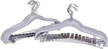 Quality Plastic 20-Pack Non Velvet Non-Flocked Thin Compact Coat Hangers with Metal Clips for Skirts Pants Blouses 360° Swivel Hook (Gray, 20)