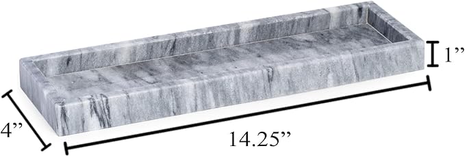 Bey-Berk Marble Bath Tray in Cloud Grey, 14.25" Slim Vanity Organizer, Serene Stone Accent