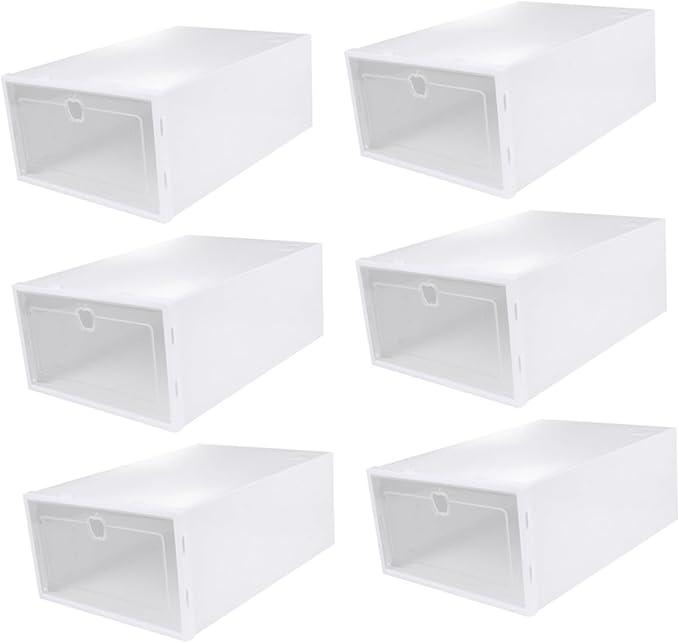 Healifty 6pcs Stackable Shoe Box Organizer Thickened Transparent PP Material Sneaker Storage for High Heels Slippers Boots and Sports Shoes Versatile Closet Display Containers White Frame