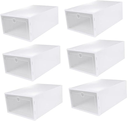 Healifty 6pcs Stackable Shoe Box Organizer Thickened Transparent PP Material Sneaker Storage for High Heels Slippers Boots and Sports Shoes Versatile Closet Display Containers White Frame