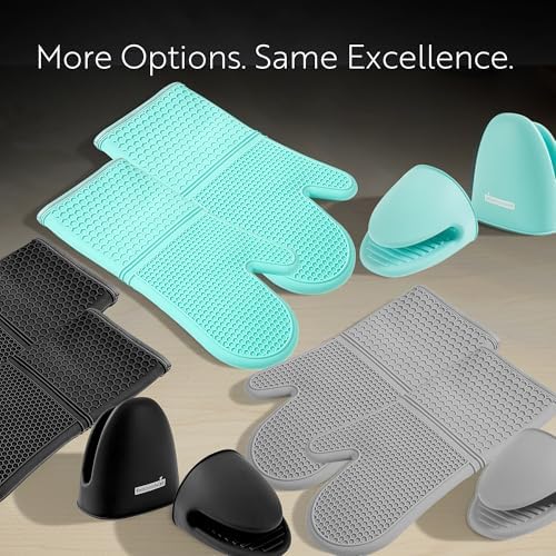 Restaurantware 2-Piece Oven Mitt Gloves Set 1 Case of 4.33 x 3.5 Inch Silicone Pot Holders, Heat Resistant Kitchen Finger Grips, Textured Grip Gray Cooking Mitts, Waterproof Hot Plate Holders - Image 5