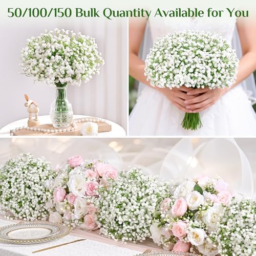 50 Pcs Baby Breath Flowers Artificial Bulk, White Babys Breath Fake Flowers - Image 3