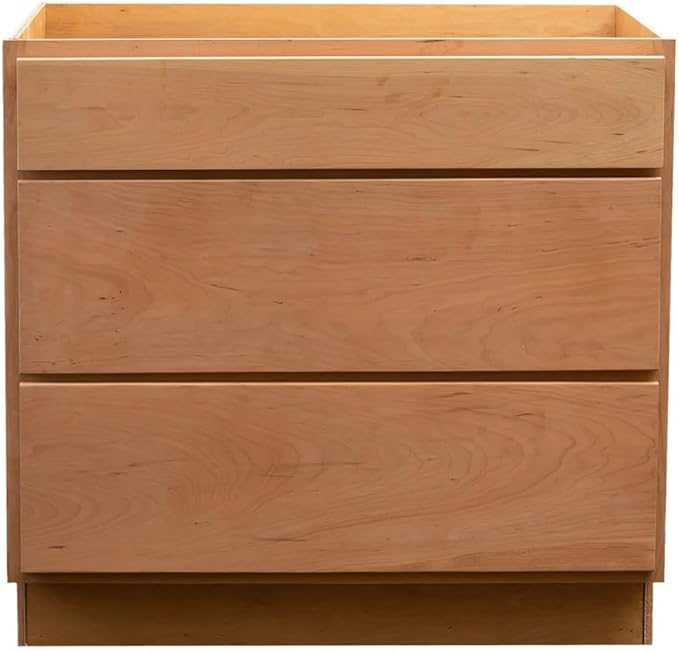 Quicklock RTA (Ready-to-Assemble) | Base Kitchen Cabinets - Shaker Style | Made in America (Raw Cherry, 36" Wx34.5 Hx24 D 3 Drawer)